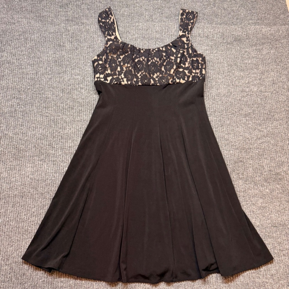 London Style Womens 14 Black Lace Bodice Sleeveless Fit Flare Dress